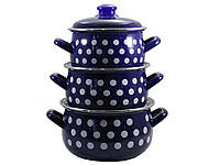 Набір емальованого посуду, Горох синій 558 BLUE (Т) 84312 ТМ INTEROS "Lv"