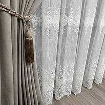 Тюль льон з вишивкою №1115 молочний на відріз, фото 3