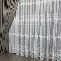 Тюль льон з вишивкою №1115 молочний на відріз, фото 4