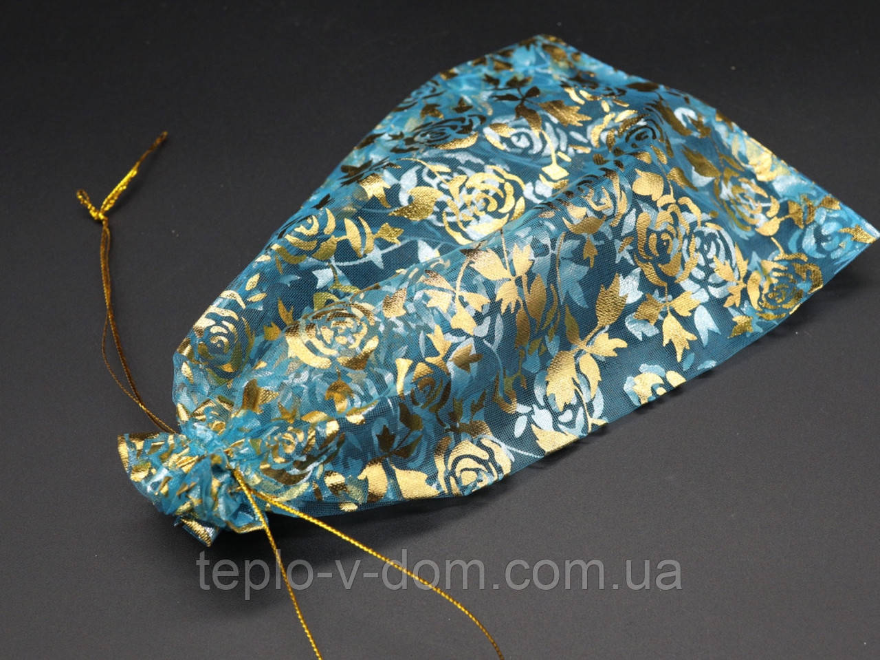 Мішечки для подарунків з органзи прозорі з візерунками Колір блакитний. 17х23см