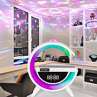 Настольная RGB Smart Лампа EM BT-3402 с колонкой беспроводной зарядкой 15Вт радио и проектором king