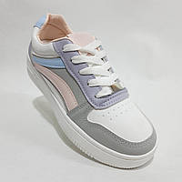 Розміри! 37,38 Жіночі кросівки весняні єкошкіра білі з сірим, синім, рожевим