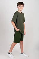 Трикотажные шорты для мальчика-подростка 134, темный хаки