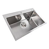 Кухонна мийка Platinum Handmade 650х450х220 (товщина 3,0/1,5 мм корзина та дозатор в комплекті), фото 2