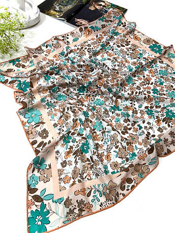 Легка хустка Sharell квіти 90*90 см батіст/коттон ручна обробка краю 15, фото 1