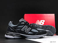 Мужские стильные легкие демисезонные кроссовки New Balance 990, замш сетка черные