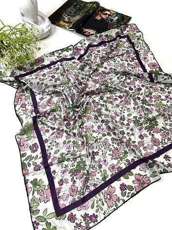 Легка хустка Sharell квіти 90*90 см батіст/коттон ручна обробка краю 22, фото 1