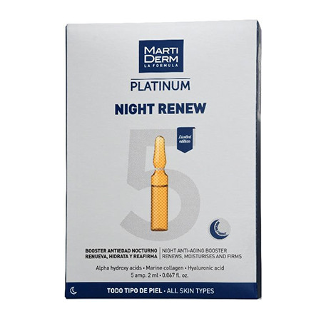 Мартідерм Нічні ампули для оновлення шкіри обличчя MartiDerm Platinum Night Renew 5 амп*2 мл, фото 1
