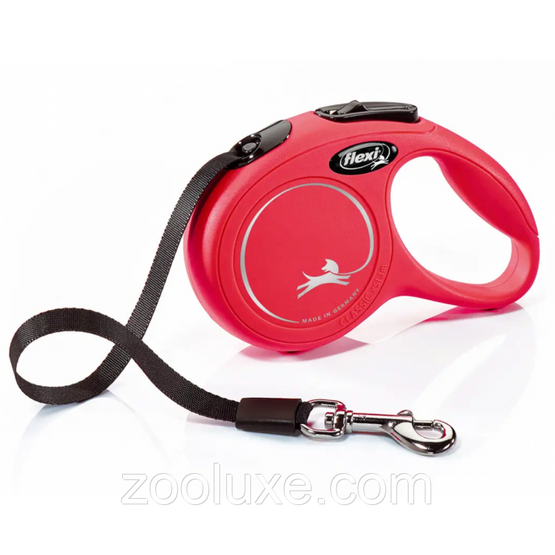 Flexi New Classic XS, 3 м, 12 кг, стрічка, червоний повідець-рулетка для собак Флексі Класик