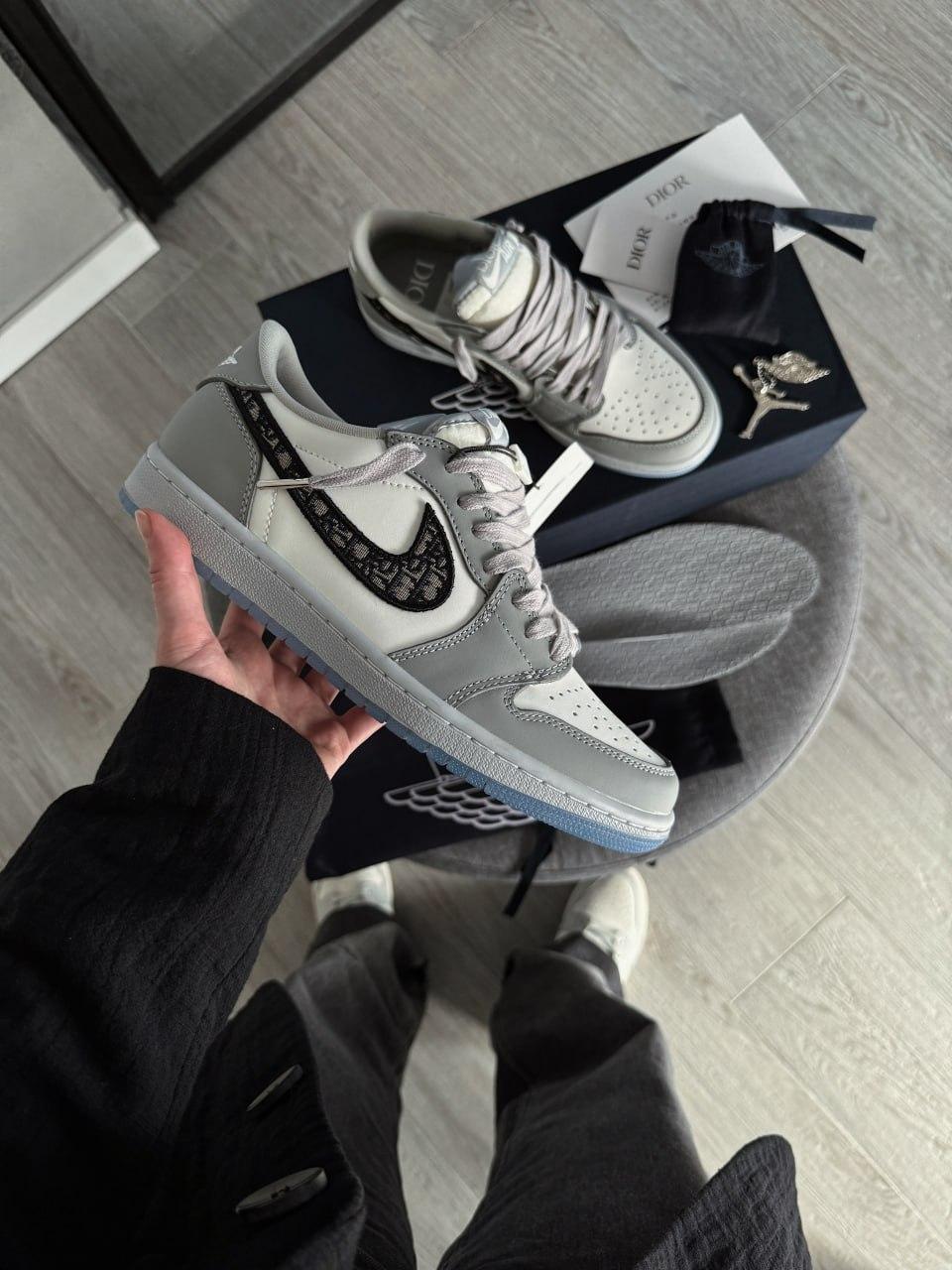 Кросівки чоловічі сірі Jordan 1 Retro Low Dior (15943)