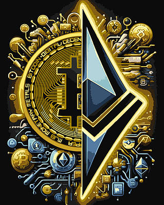 Картина за номерами 40×50 см Kontur. Криптовалюти: Биткоін та Ефіріум з фарбами металік DS0592