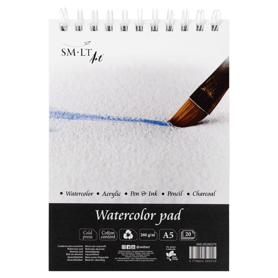 Альбом на спіралі Smiltainis для акварелі А5 20арк 260г/м середнє зерно 5AS-20(260)TS, фото 1
