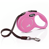 Рулетка для выгулки собак Flexi New Classic XS, 3 м, 12 кг, лента, розовая