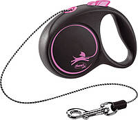 Поводок-рулетка для собак Flexi Black Design XS, 3 м, 8 кг, трос, розовая Флекси (156408-13) OD