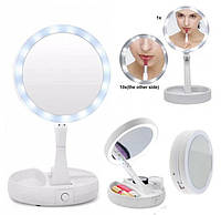 Круглое косметическое зеркало с LED подсветкой 10X My Fold Away Mirror для макияжа увеличительное складное!!