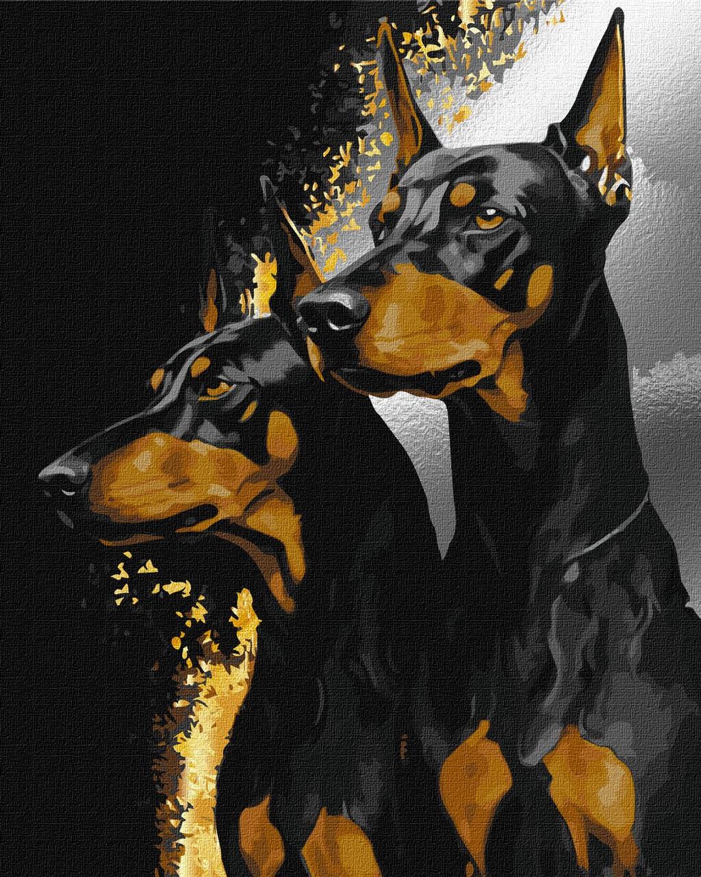 Картина за номерами 40×50 см. Вірні добермани з фарбами металік extra ©art_selena_ua Ідейка КНО6524