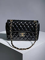 Женская сумка Chanel 2.55 Lacquered Black/Gold (чёрная) модная сумочка для девушки KIS04035