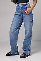 Жіночі джинси з декоративними розрізами на стегнах - джинс колір, 40р