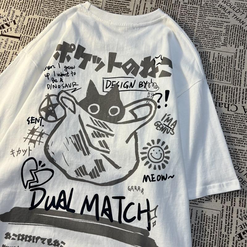 Жіноча футболка Аніме Харадзюку Кавай Кішка, Anime T-shirt Harajuku Kawaii Cat