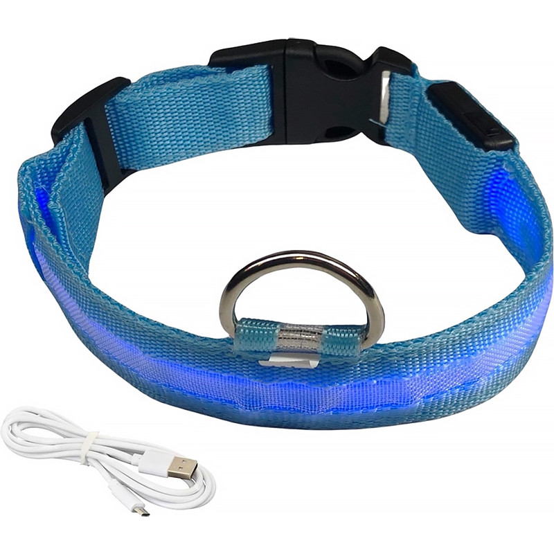 Al Світлодіодний LED нашийник USB світний для собак і котів Blue XL