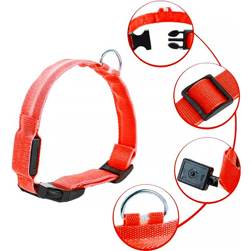 Al Світлодіодний LED нашийник USB світний для собак і котів Red S