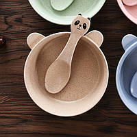 Al Набір дитячого посуду A228 Panda для першого прикорму тарілка з ложкою Beige