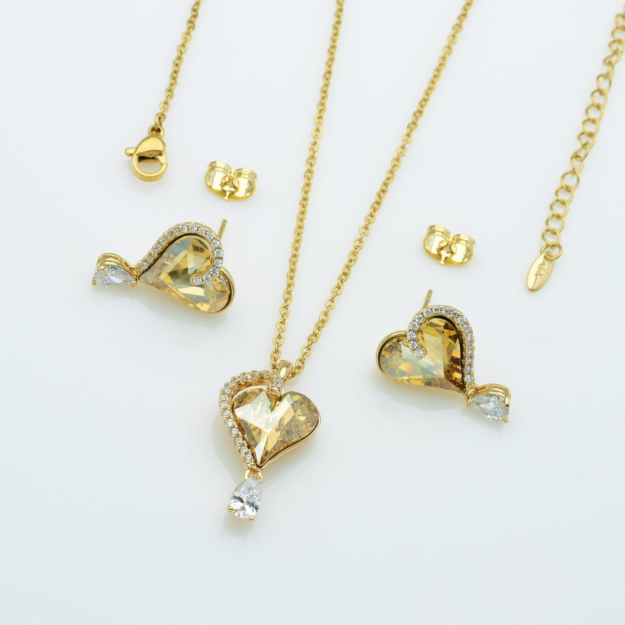 XUPING Комплект Позолота 18к Swarovski Ланцюжок 40+5х0.2см, Кулон 2.6х1.5см, Сережки 2.2х1.5см