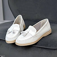 Модные повседневные женские лоферы из кожи, Классические белые туфли обувь для девушек 38 (24.5 см)