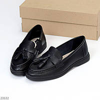 Модные женские туфли из кожи черного цвета, Качественная женская обувь на каждый день лоферы 37 (24 см)