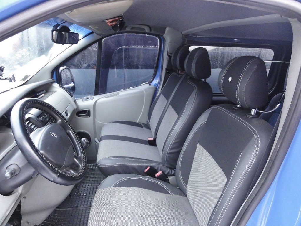 Авточехлы (кожзам и ткань, Premium) Передние 2 и 1 и салон для Nissan Primastar 2002-2014 гг DG - фото 3 - id-p2127863734