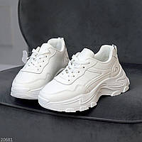 Белые женские спортивные кроссовки на весну, Качественная женская обувь на каждый день кожа текстиль