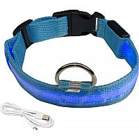 Go Светодиодный LED ошейник USB светящийся для собак и котов Blue XL