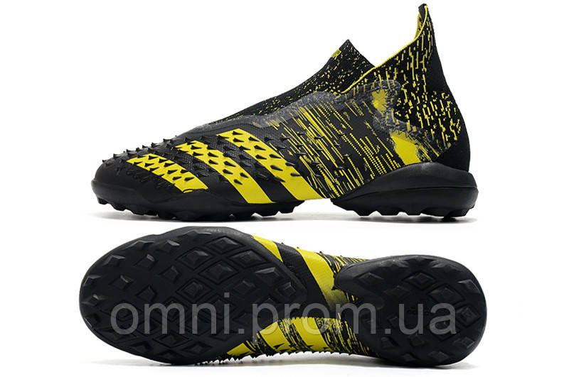 Сороконіжки Adidas Predator Freak TF чорно-жовті Дитячі сороконіжки адідас предатор жовті Футбольне взуття унісекс чорного кольору