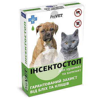 Краплі ProVET ІНСЕКТОСТОП для кошенят та цуценят 6 піпеток по 0,5 мл (інсектоакарицид) PR020027