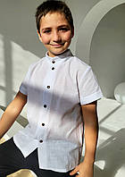 Дитяча бавовняна сорочка з коротким рукавом стійка комір біла базова сорочка на кожен день