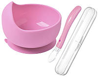 Набор силиконовая круглая тарелка 2Life Y8 для первых блюд Розовый и ложка в кейсе Розовый (v SX, код: 8037234