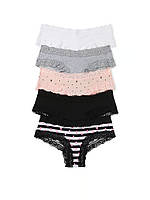 Набор кружевных трусиков VICTORIA'S SECRET Lace Waist Cotton Cheeky Panties, 5 штук, размер M