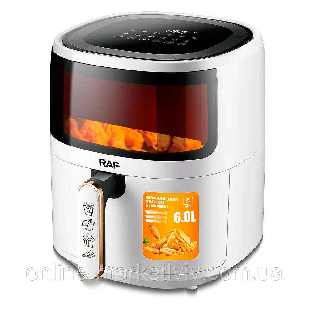 Аерофритюрниця 1500Вт, 6л, RAF R5330W / Безмасляна фритюрниця / Повітряна фритюрниця / Аерогриль / Мультипіч