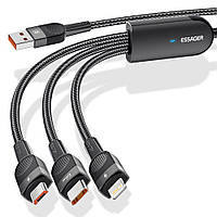 Кабель ESSAGER Swift 3 in 1 USB to Micro+Type-C+Lightning (66W, 1.2m) EXCMTL-XJ01 - Black