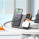 Безпровідна зарядка підставка Hoco CQ1 3в1 для iPhone, iWatch/Airpods на 5-15W чорна, фото 2