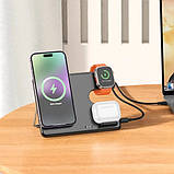 Безпровідна зарядка підставка Hoco CQ1 3в1 для iPhone, iWatch/Airpods на 5-15W чорна, фото 3