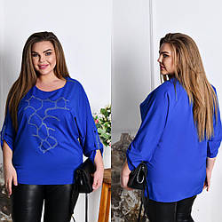Жіноча базова блузка з декором із страз спереду та рукавами з підгином, батал і супер батал великі розміри