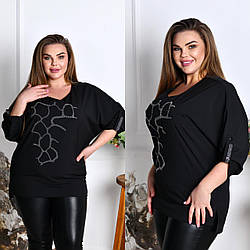 Жіноча базова блузка з декором із страз спереду та рукавами з підгином, батал і супер батал великі розміри