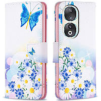 Чехол-книжка Deexe Color Wallet для Honor 90 - Butterfly and Flowers