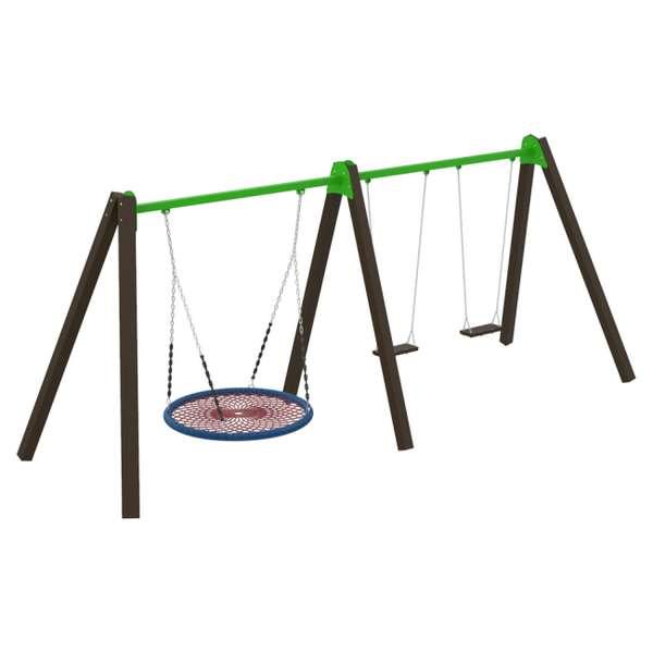Гойдалки Triple Fun Wood вуличні на дерев'яних стійках на майданчик, фото 1