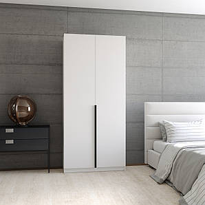 Шафа для одягу на двоє дверей з поличками та чорними ручками