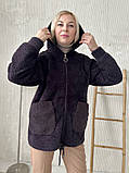 Жіноча курточка з капюшоном із вовни альпака комбінована хутром барашек розмір 50-54, фото 3