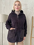 Жіноча курточка з капюшоном із вовни альпака комбінована хутром барашек розмір 50-54, фото 4