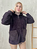Жіноча курточка з капюшоном із вовни альпака комбінована хутром барашек розмір 50-54, фото 2