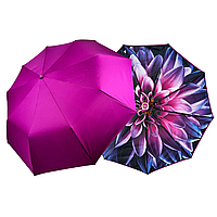 Жіноча парасоля напівавтомат з подвійною тканиною від Susino на 9 спиць, з принтом квітки всередині, фіолетовий, Sys 0701-2